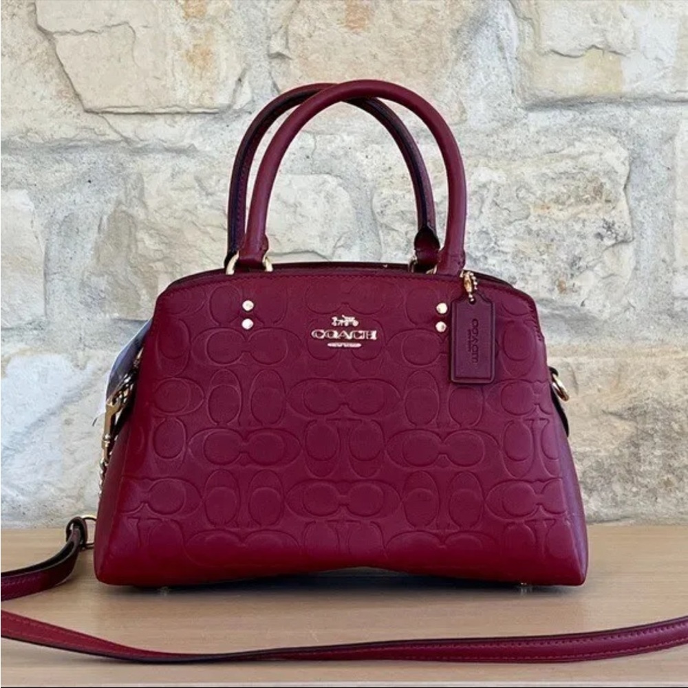 NWOT Coach C7278 Mini Lillie Carryall In Signature Leather Cherry Red